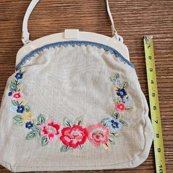 Cath Kidston Floral Embroidered Linen Handbag Purse - Picture 4 of 11
